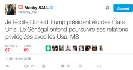 Macky félicite Trump