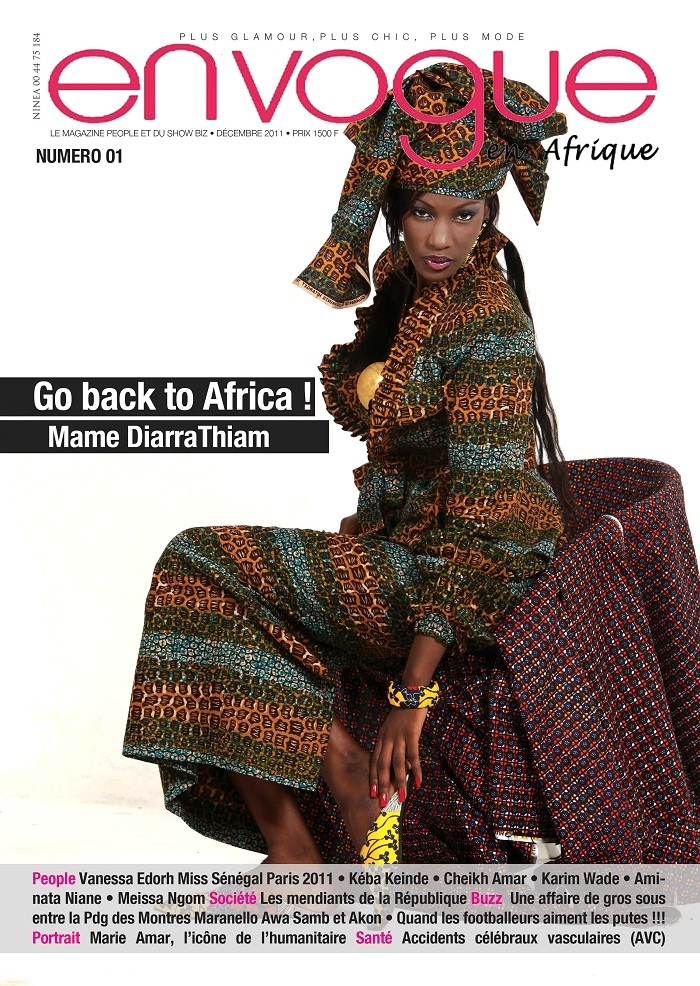 Mame Diarra Thiam à la  une du nouveau  magazine people glamour En Vogue l'Afrique lancé par Paco Jackson Thiam