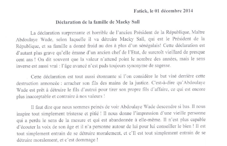 Après les menaces de Wade sur la famille de Macky, l'oncle du Président réagit..