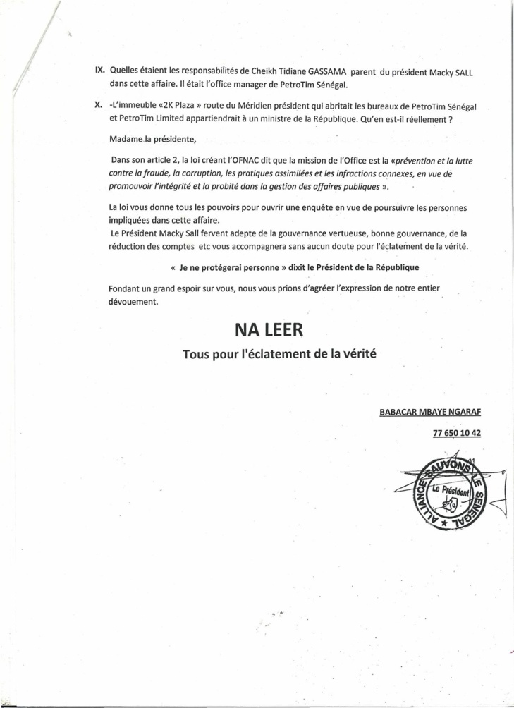 Affaire Petro-Tim: Aliou Sall traduit devant l'Ofnac (documents)