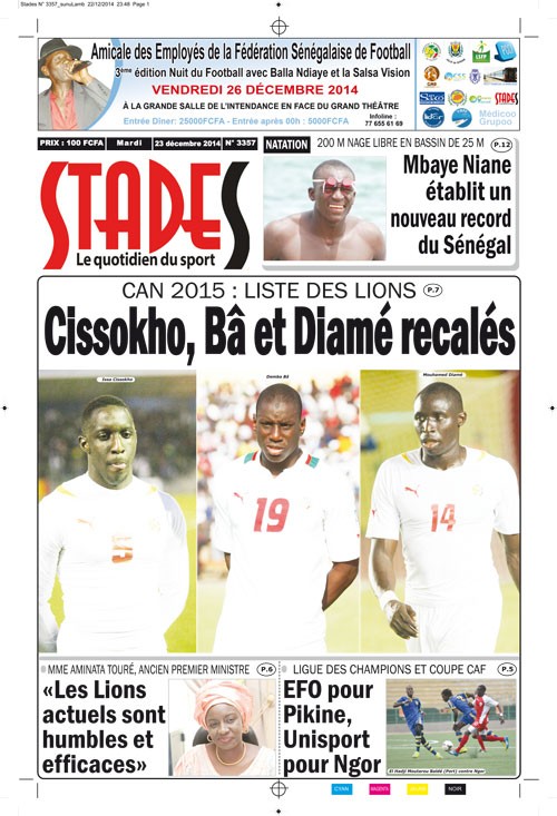 ECHOS DE LA TANIERE - CAN 2015 : LISTE DES LIONS, Cissokho, Bâ et Diamé recalés